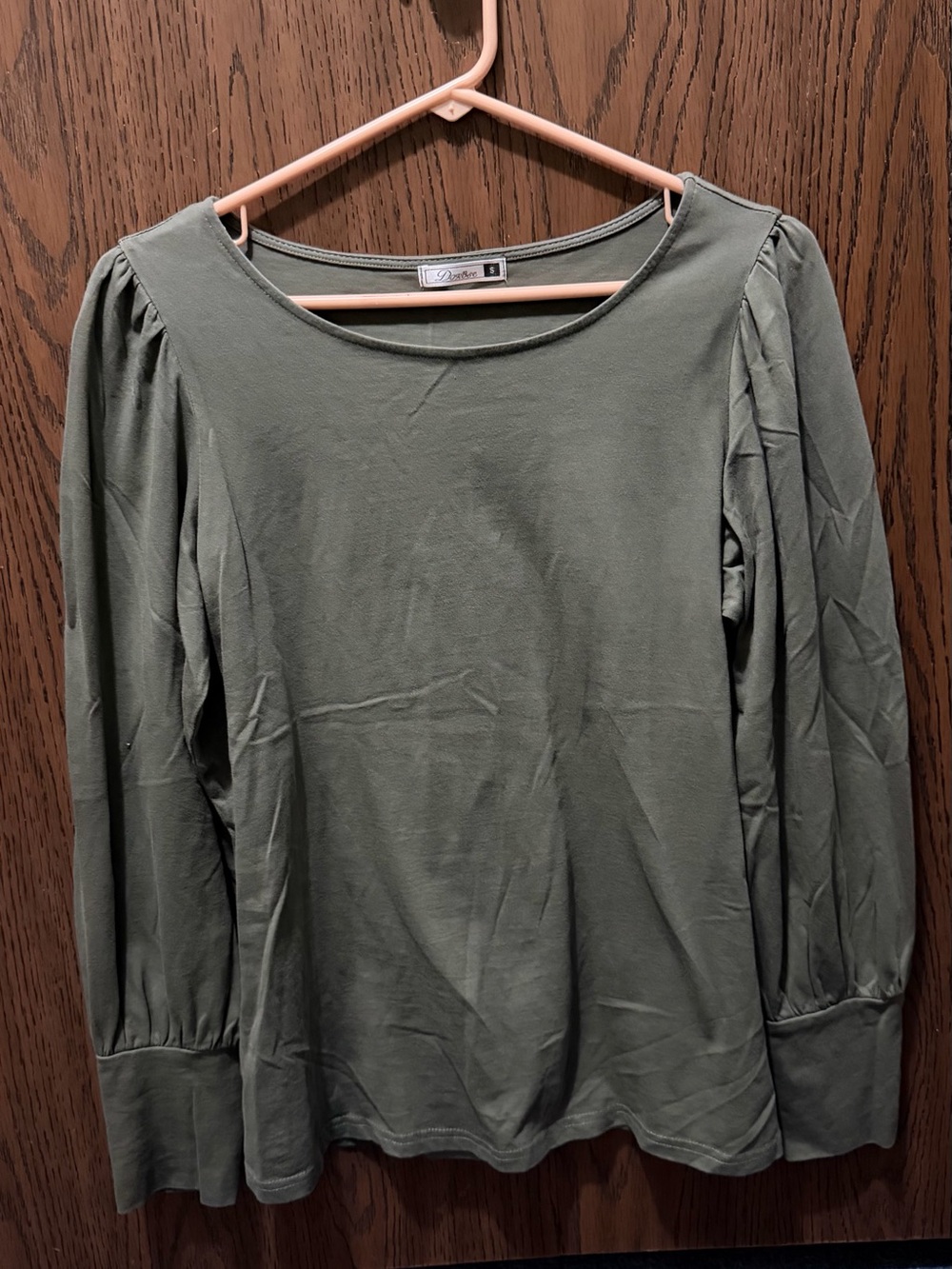 Olive Green Long Sleeve Puff-Sleeve Top